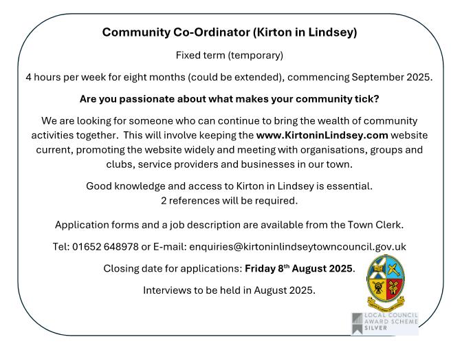 Advert for Community Coordinator July 2025