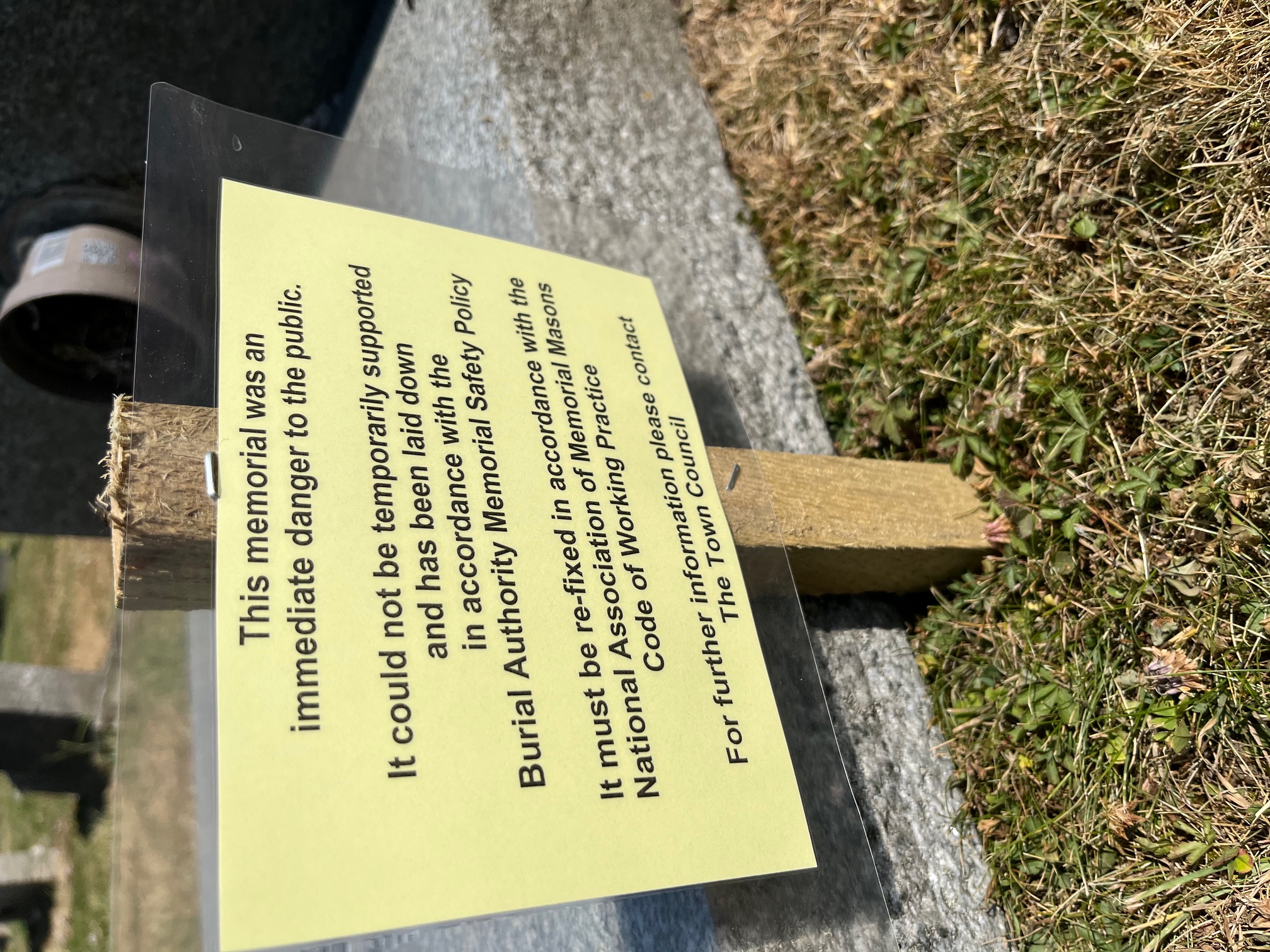 Cemetery Memorial Testing failure notice