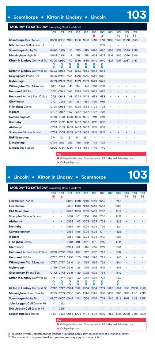 Service 103 2025 Timetable