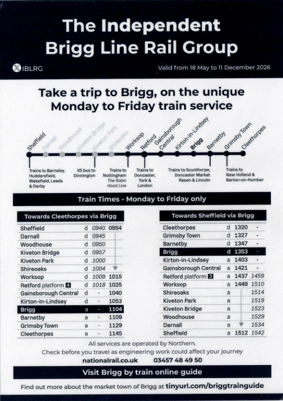 Brigg Line Timetable May to Dec 2026